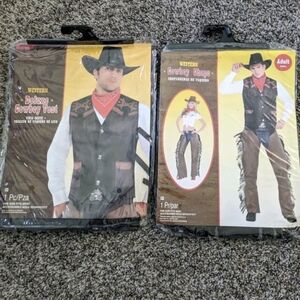 Cowboy Deluxe Vest & Chaps Wild West Brown Fancy Halloween Adult Costume OSFM